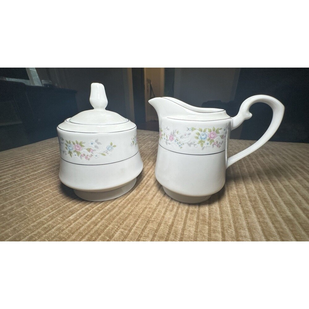 Cannes by Royal Majestic Pink Blue White Floral Sprays Creamer and Sugar Bowl